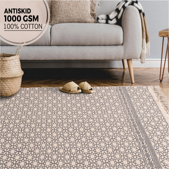 Natural Cotton Printed Rugs / Dhurries / Floor Carpet ,Boho Carpet for