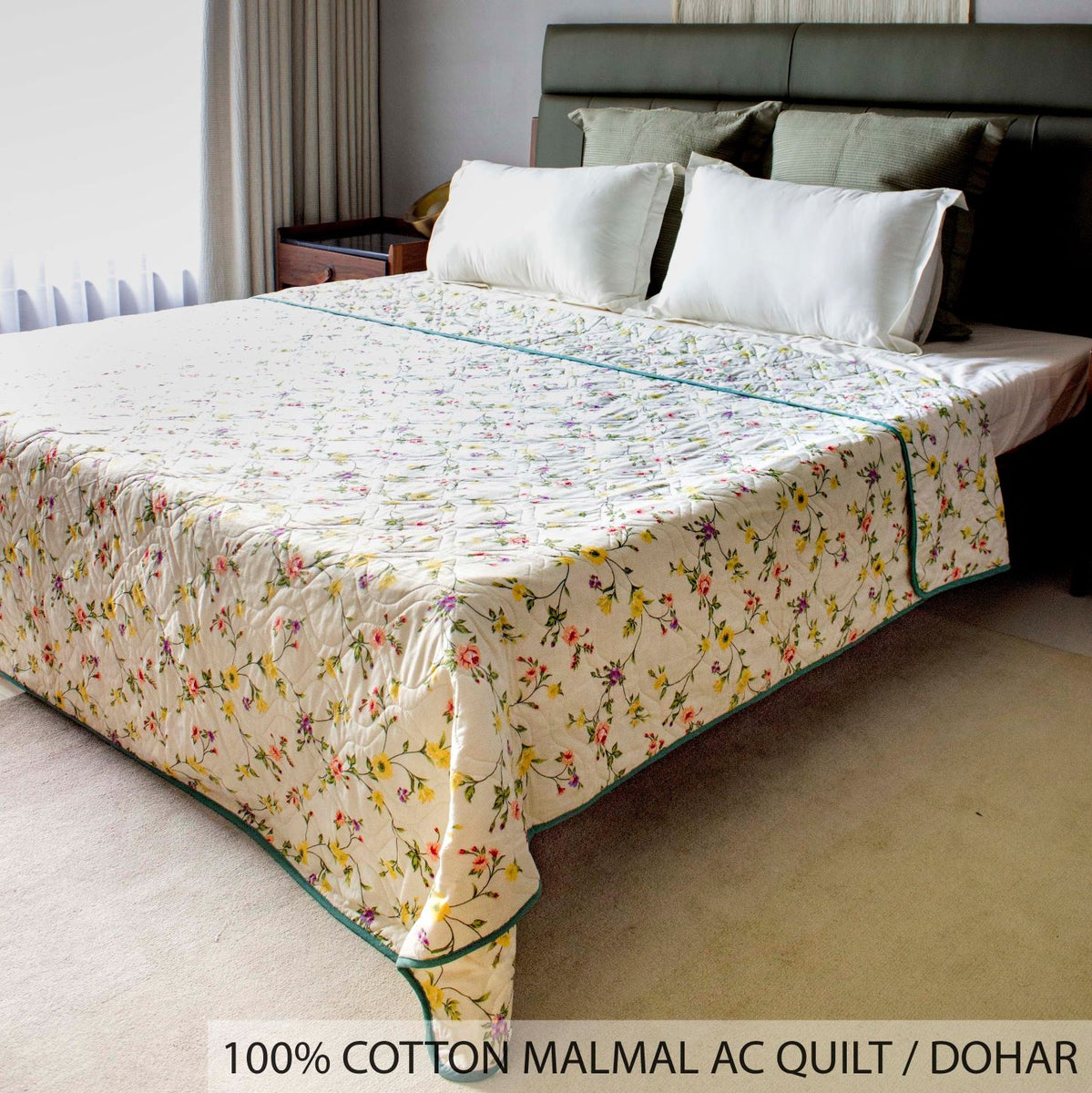 100% Cotton Malmal Blanket, Dohar, Comforter Quilt Floral