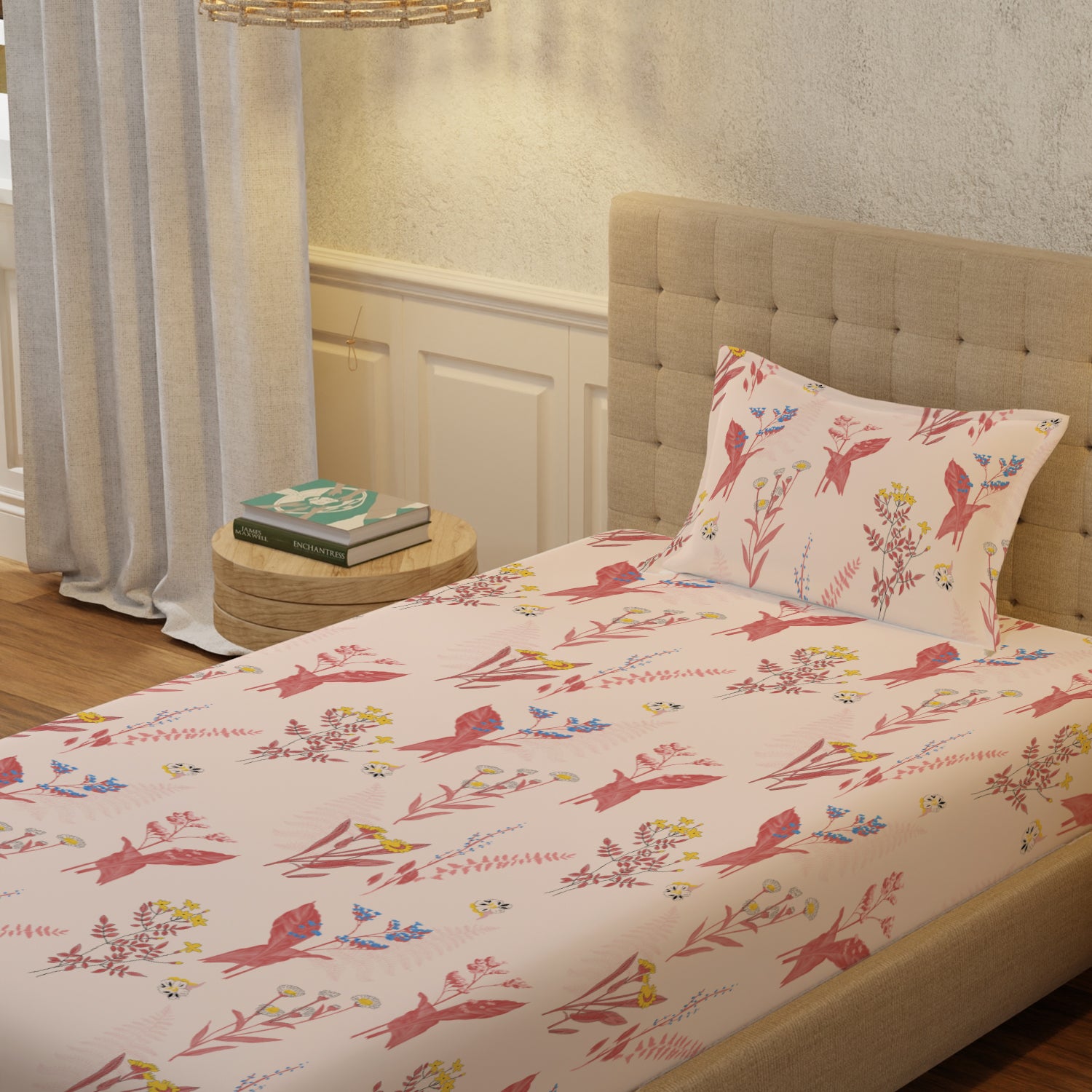 Serene 200 TC 100% Cotton Single Bedsheet with Pillow Covers - Whisper Peach