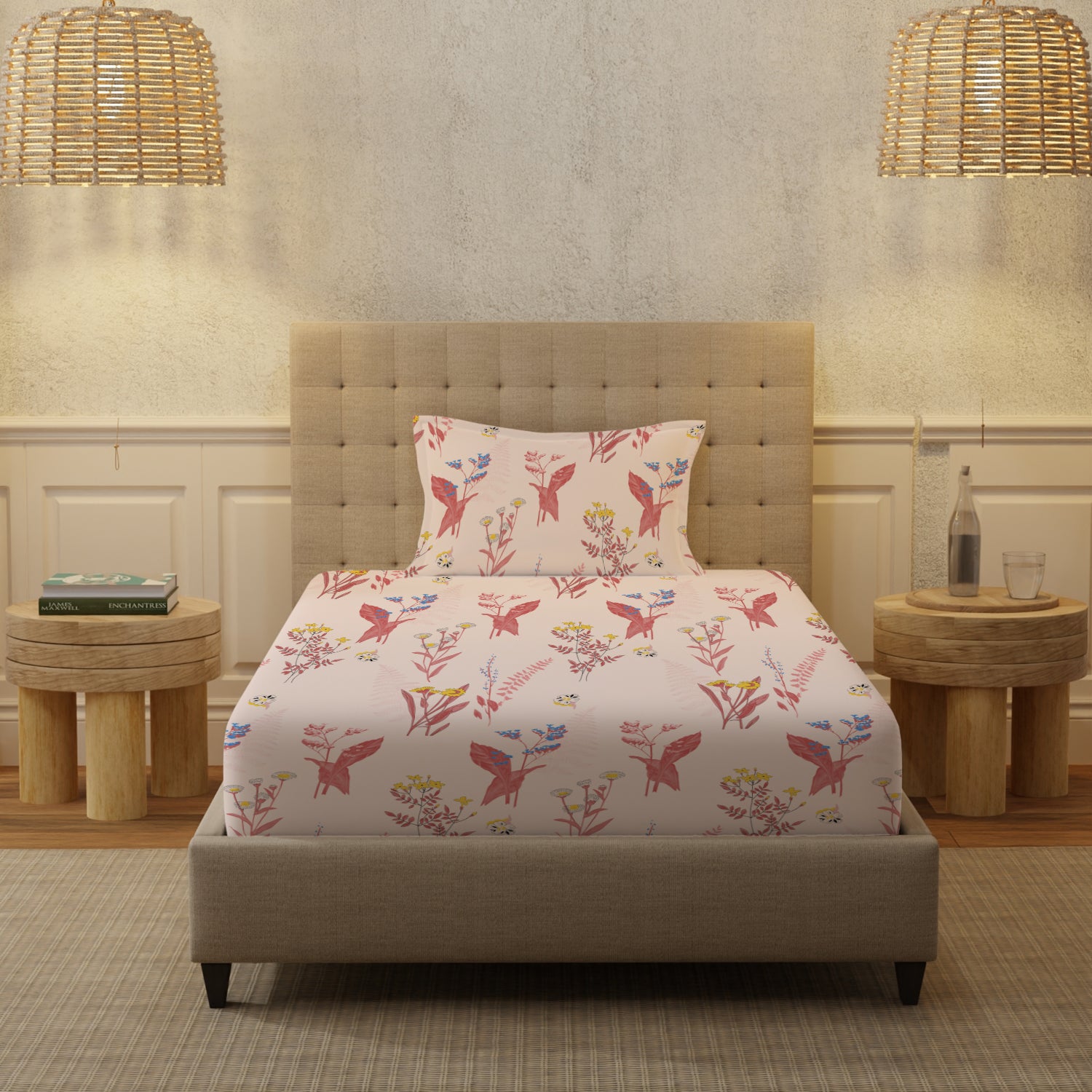 Serene 200 TC 100% Cotton Single Bedsheet with Pillow Covers - Whisper Peach