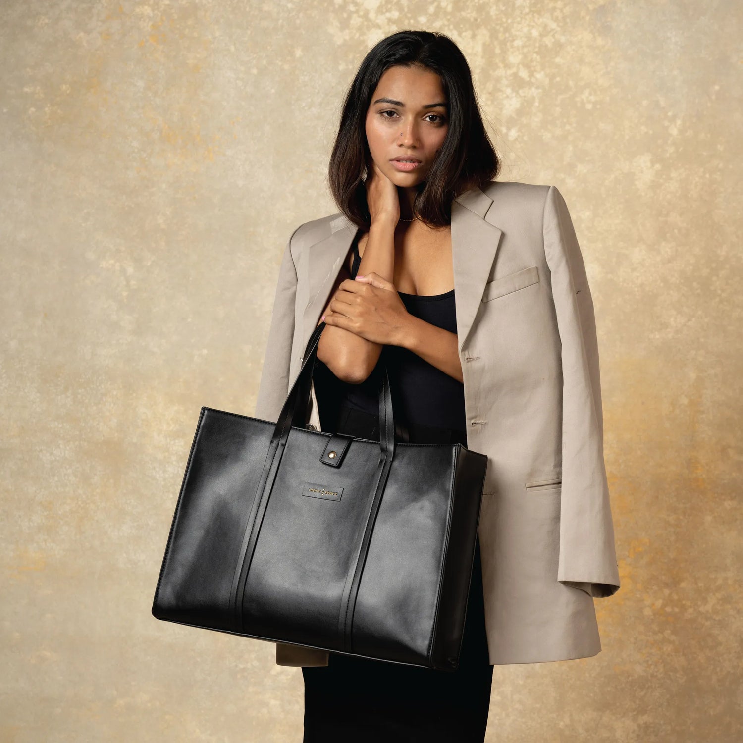 Vegan Tote Bag for Office, Premium & Functional With Laptop Space, Luna Tote Black