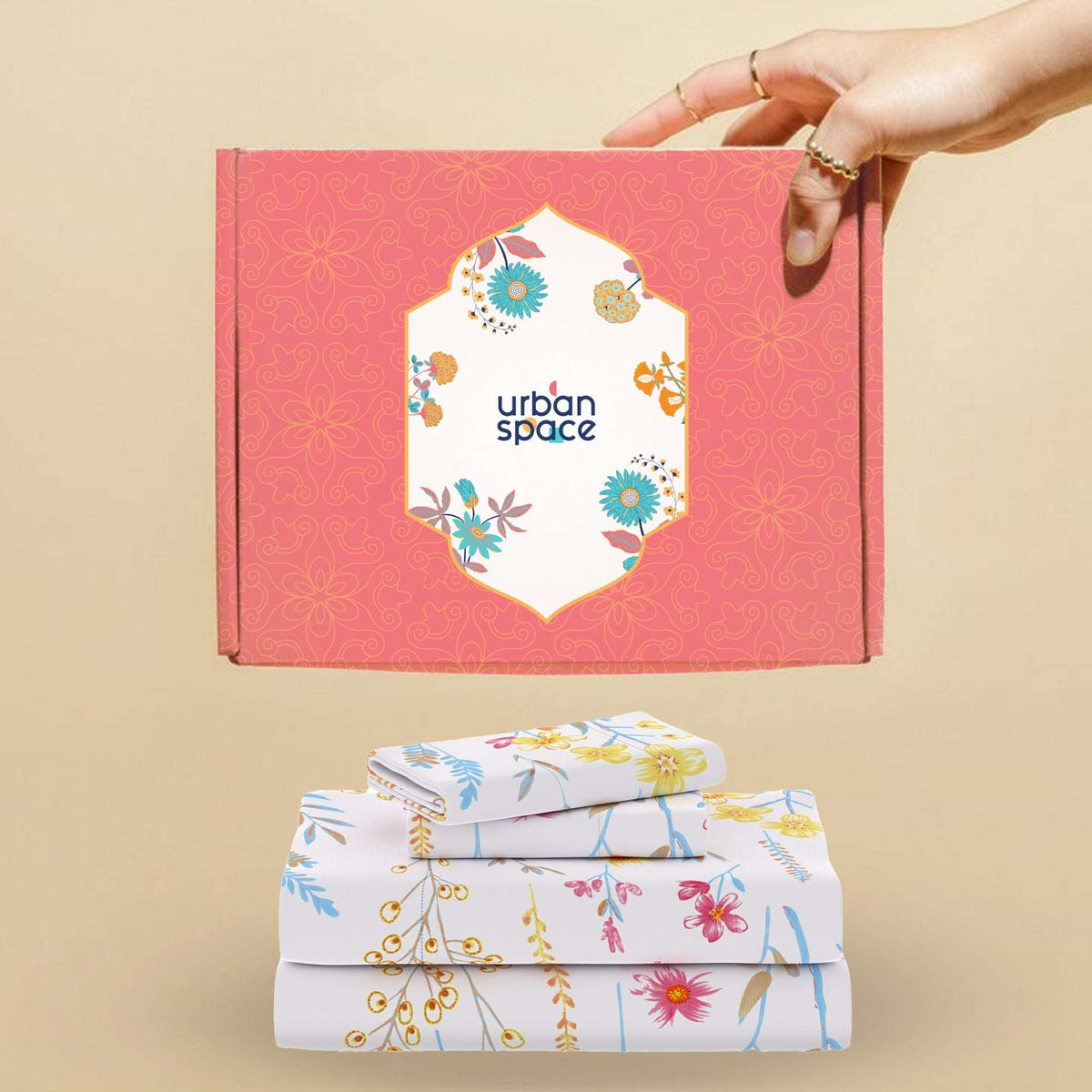 Serene Collection - Breathable 200 TC 100% Pure Cotton Bedsheet with Pillow Cover, France- Yellow