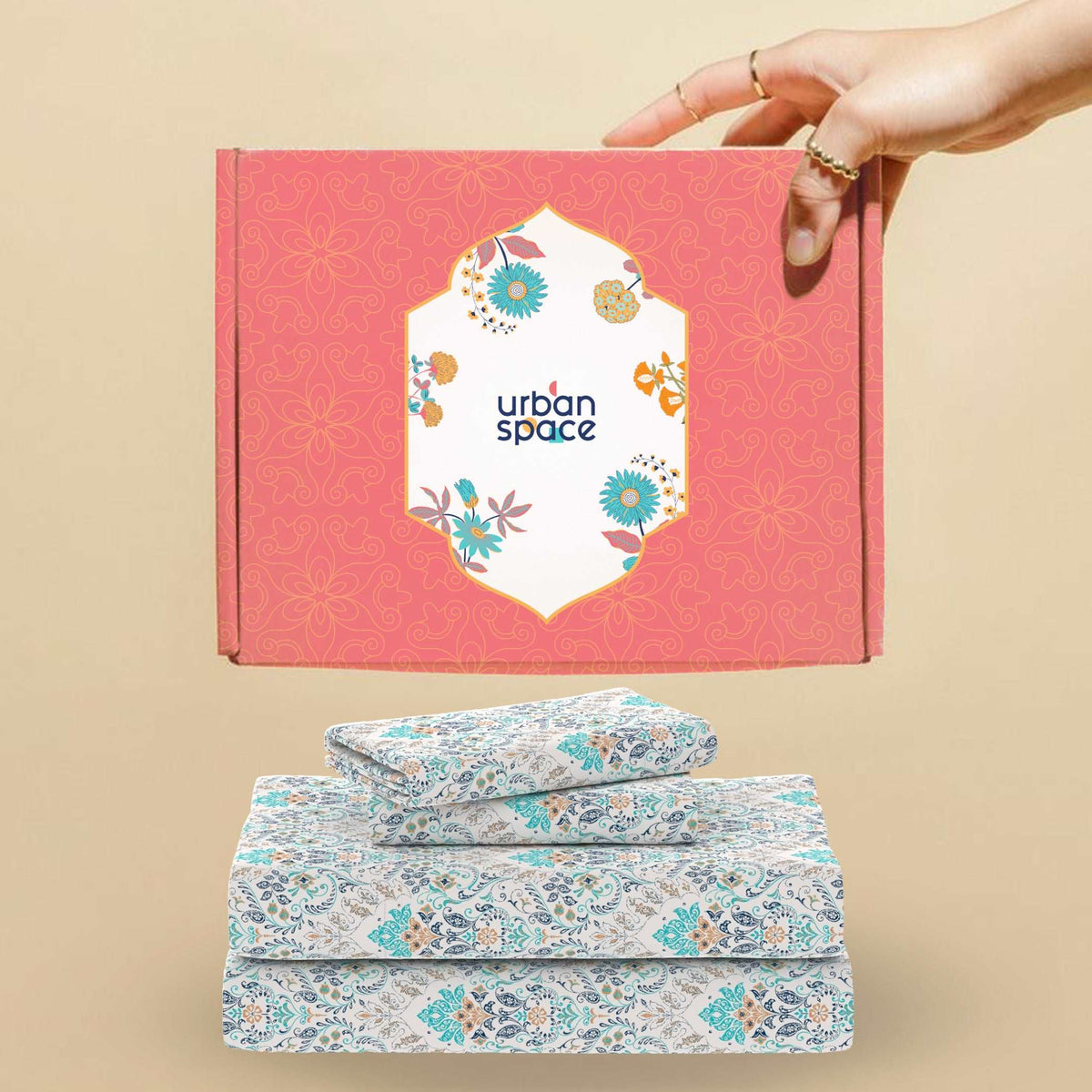 Regal Collection - Breathable 200 TC 100% Pure Cotton Bedsheet with Pillow Cover, Mughal Garden - Blue
