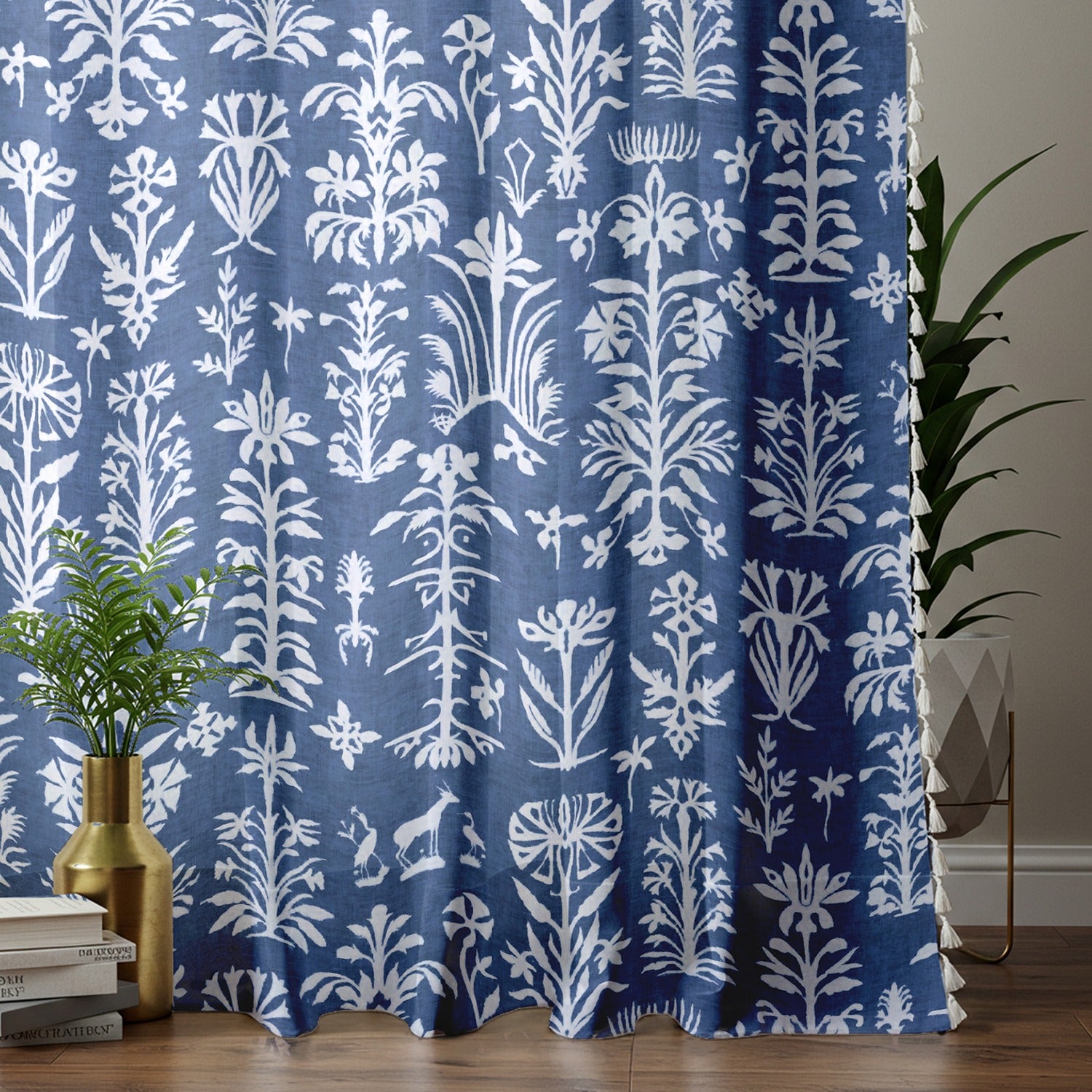 Premium 100% Cotton Curtain for Window & Curtains for Door - Pack of 1 Curtain, Twigs Indigo Blue