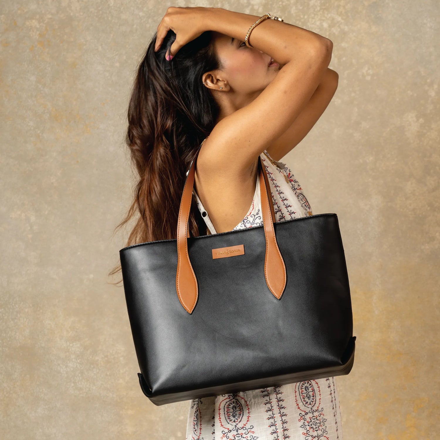 Vegan Tote Bag for Office, Premium & Functional With Laptop Space, Kaya Tote Black