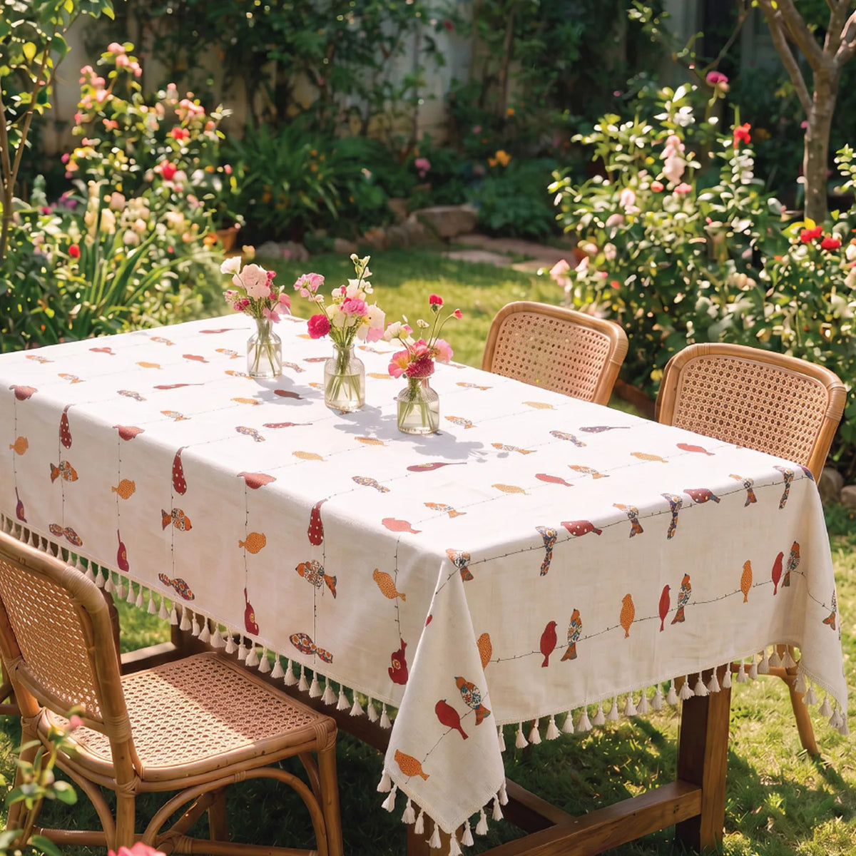 100% Cotton Table cloth/ table cover for 4 or 6 seater Dining / Centre Table - Humming Bird Red