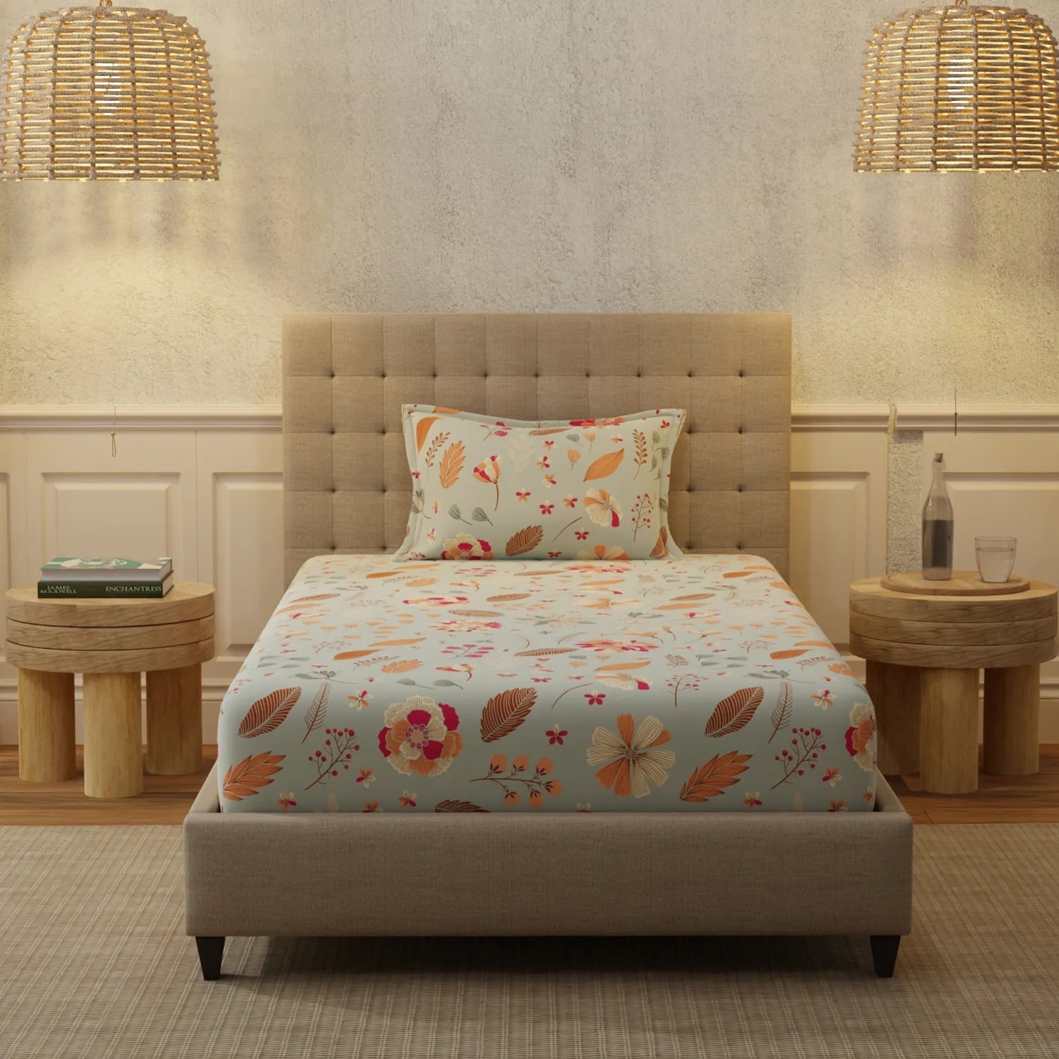 Serene 200 TC 100% Cotton Single Bedsheet with Pillow Covers - Florence Grey