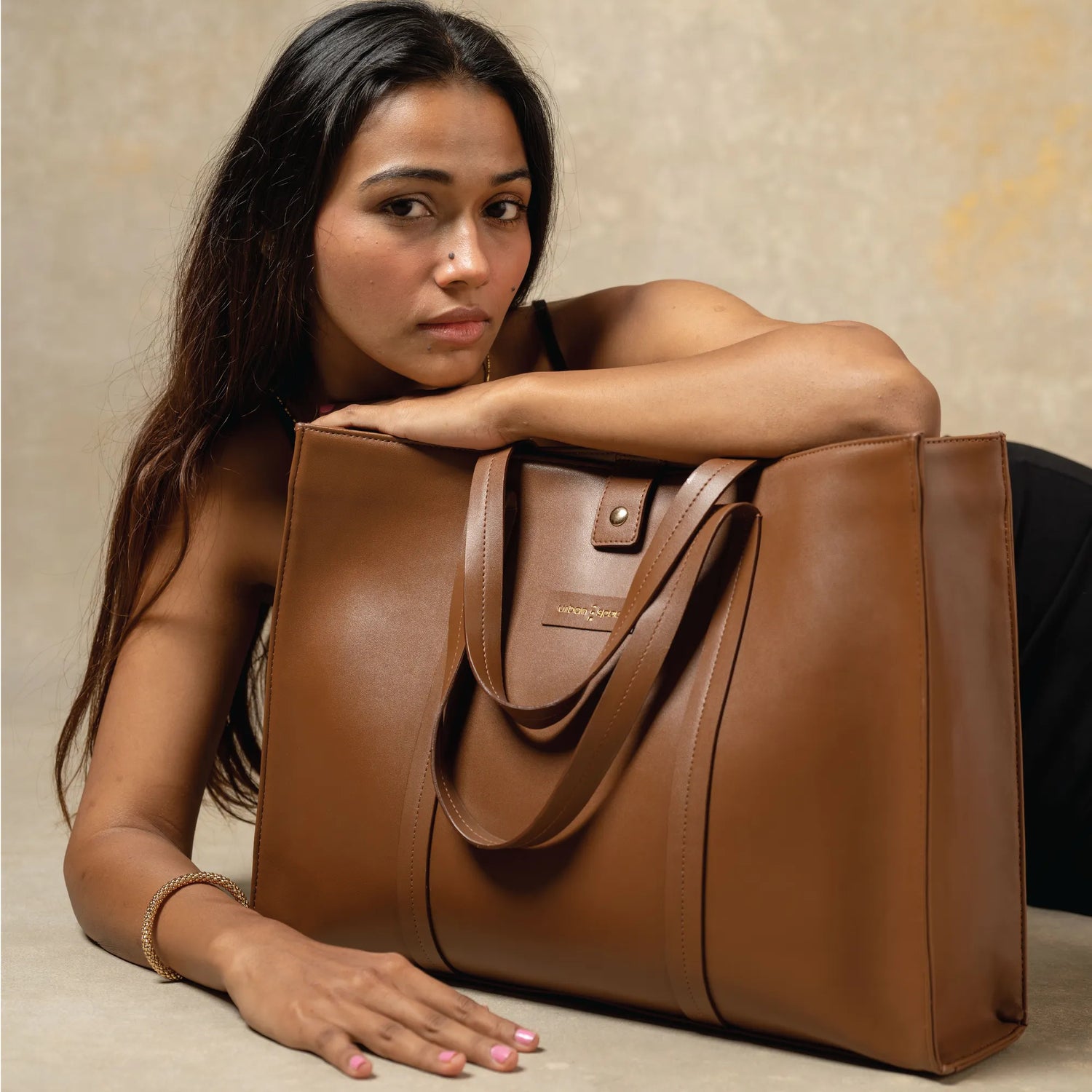 Vegan Tote Bag for Office, Premium & Functional With Laptop Space, Luna Tote Dark Tan