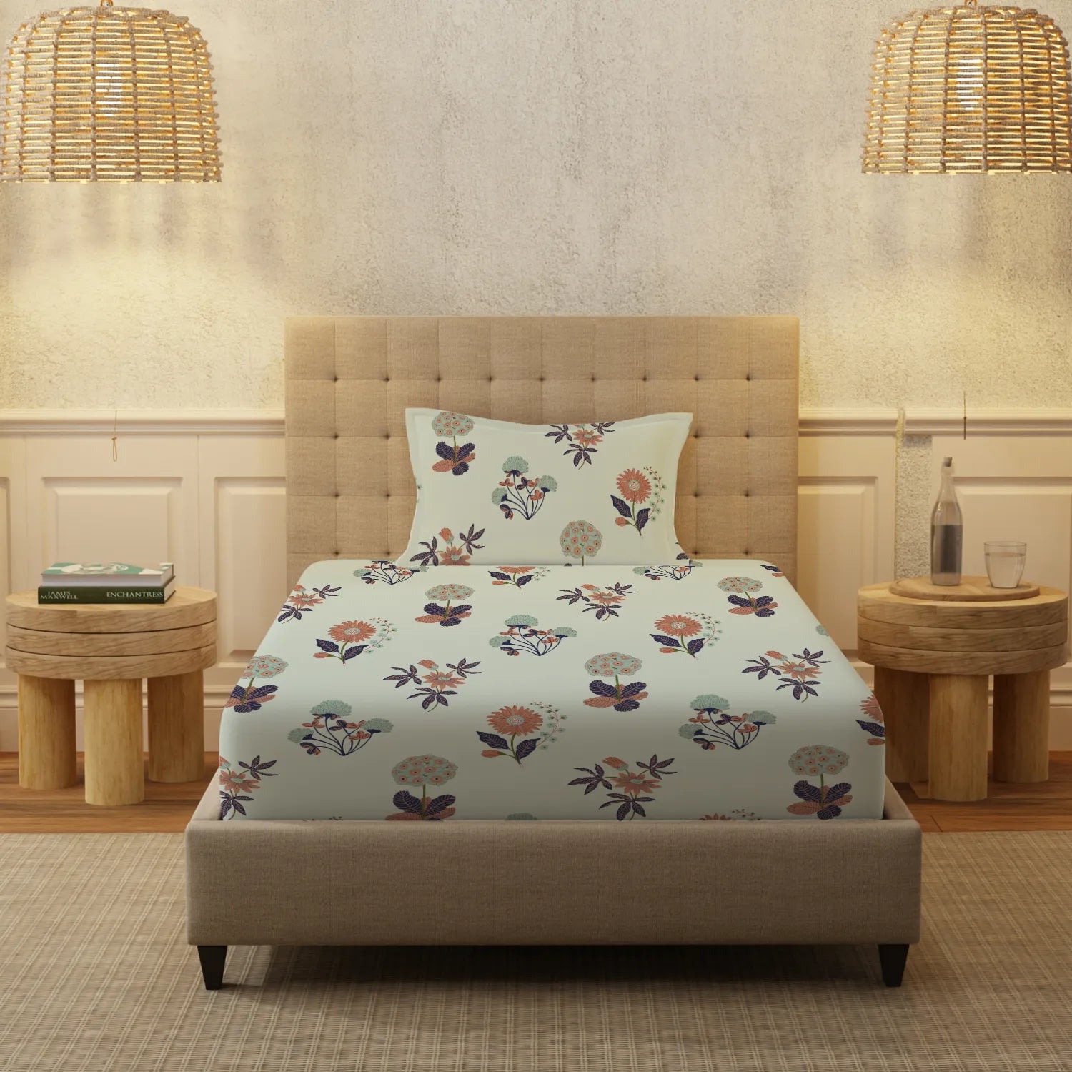 Serene 200 TC 100% Cotton Single Bedsheet with Pillow Covers - Radiance Grey