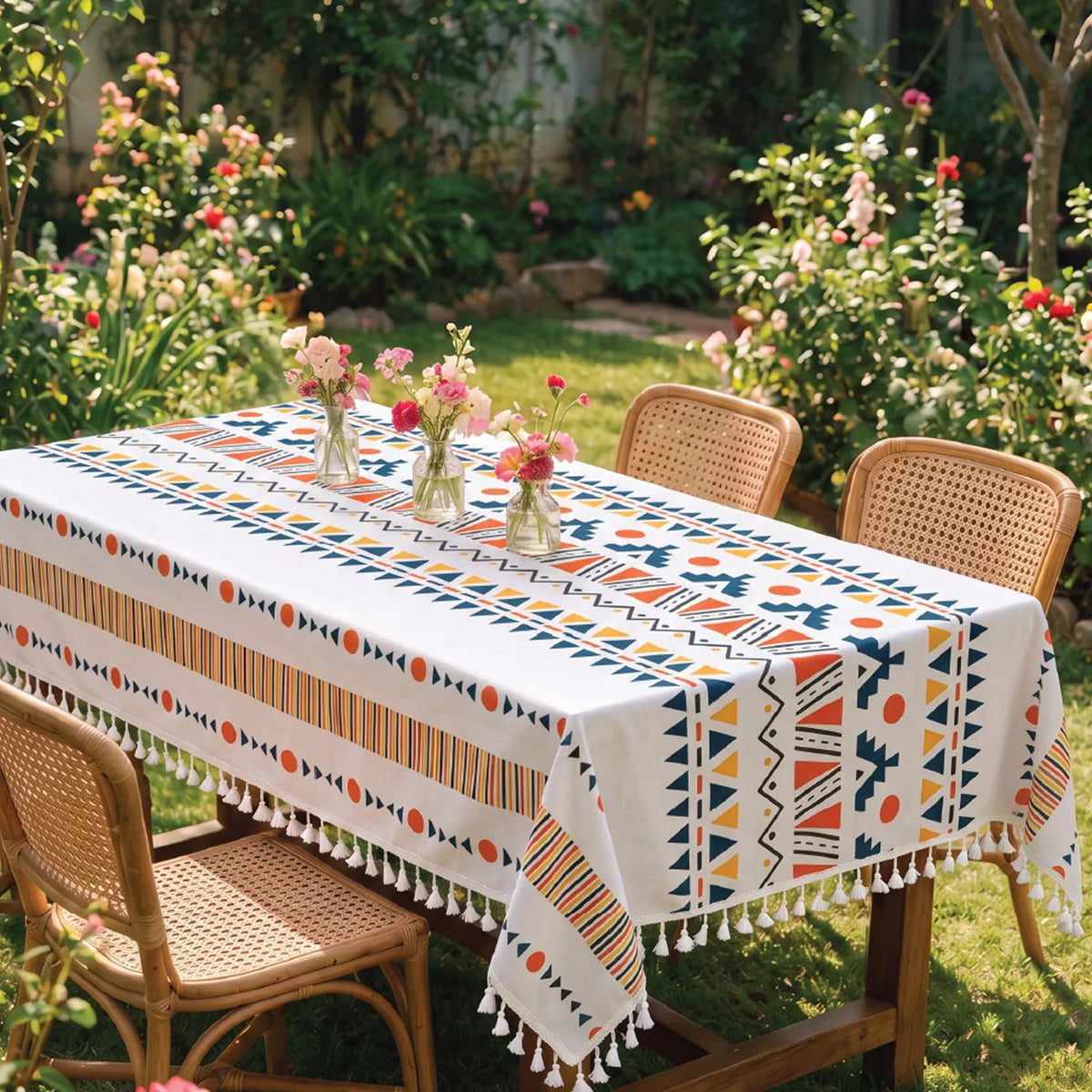 100% Cotton Table cloth/ table cover for 4 or 6 seater Dining / Centre Table - Ikat Orange