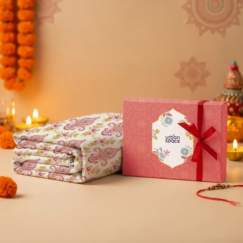 Divine Collection - Cotton Bedsheet With 2 Pillow Covers, Motif Mustard