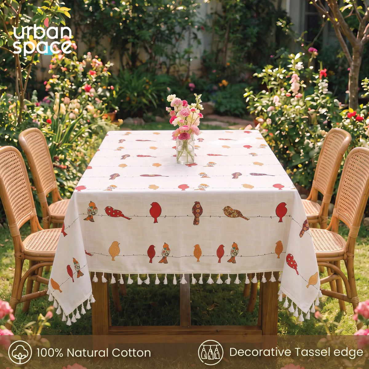 100% Cotton Table cloth/ table cover for 4 or 6 seater Dining / Centre Table - Humming Bird Red