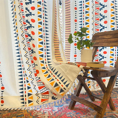 100% Cotton Room Darkening Boho White Curtains, Pack of 1 Curtain - Ikat Orange