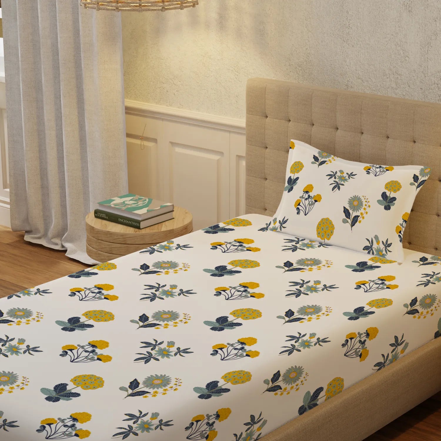 Serene 200 TC 100% Cotton Single Bedsheet with Pillow Covers - Radiance White