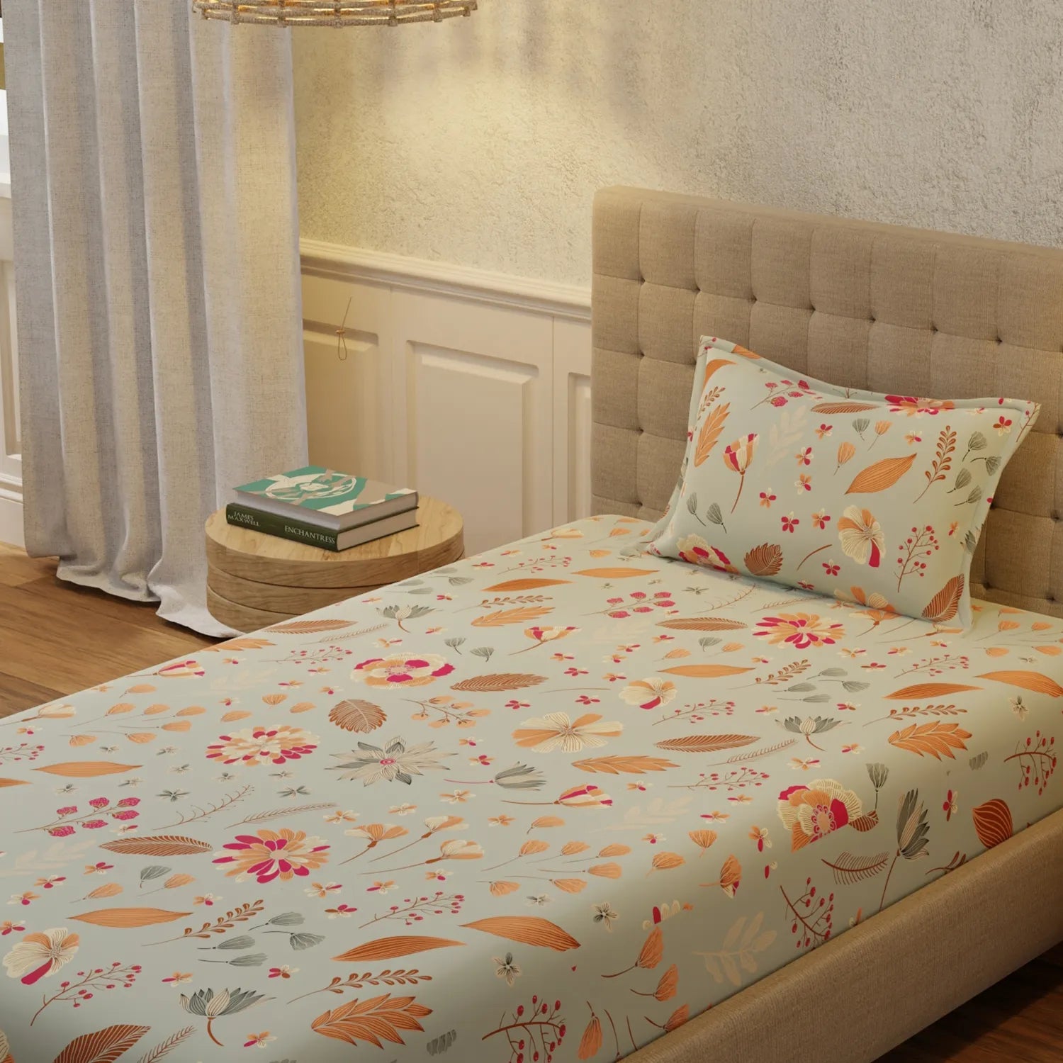 Serene 200 TC 100% Cotton Single Bedsheet with Pillow Covers - Florence Grey