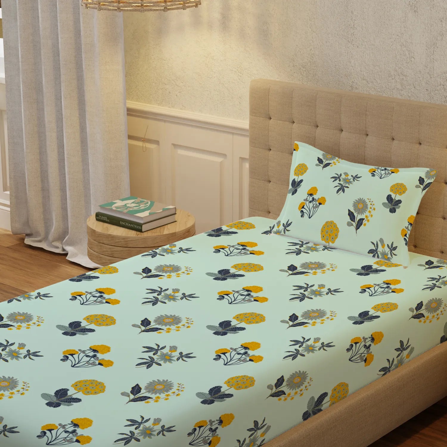 Serene 200 TC 100% Cotton Single Bedsheet with Pillow Covers - Radiance Sky Blue