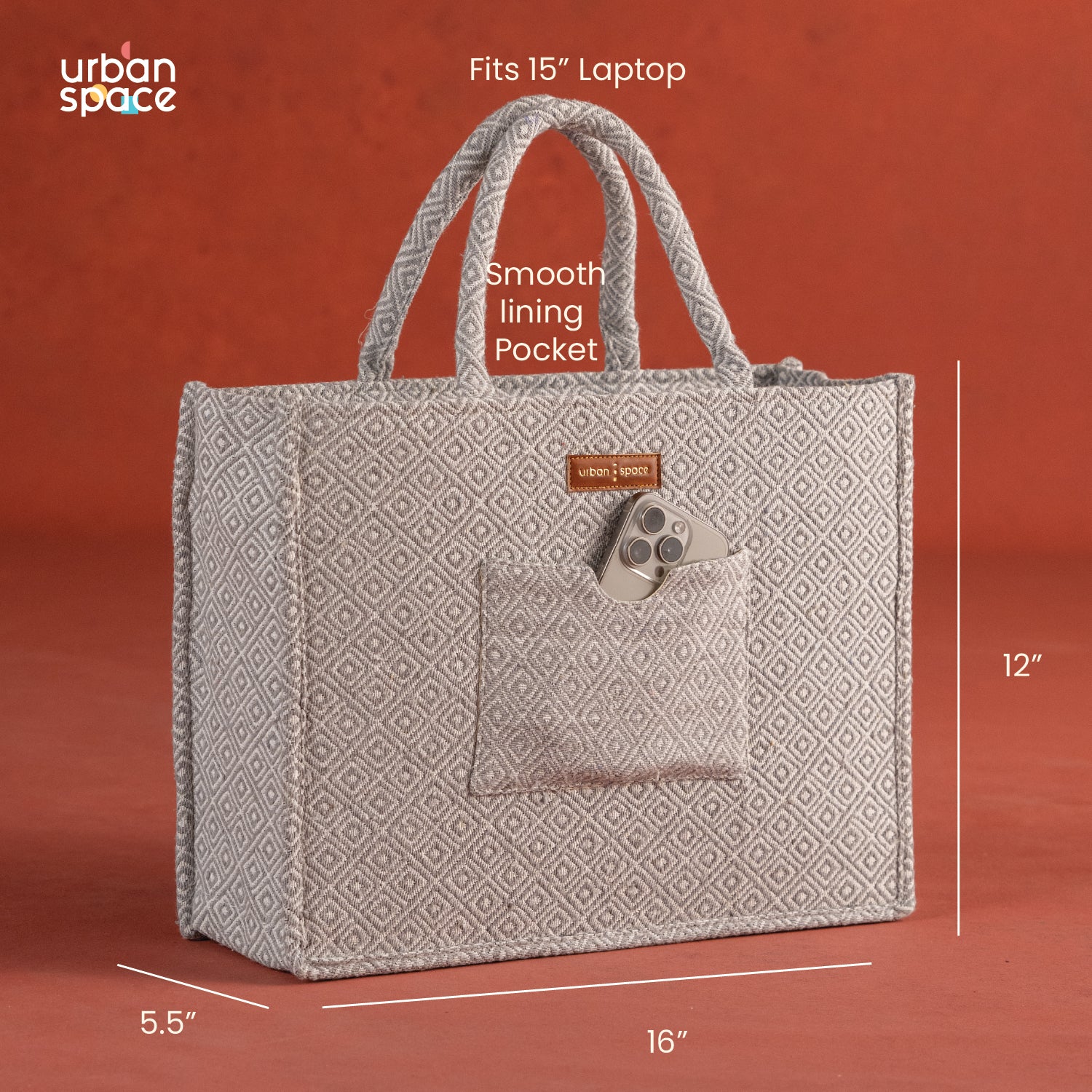 The Trove - Natural Canvas Multipurpose Office Bag for Women, Grey Diamonds