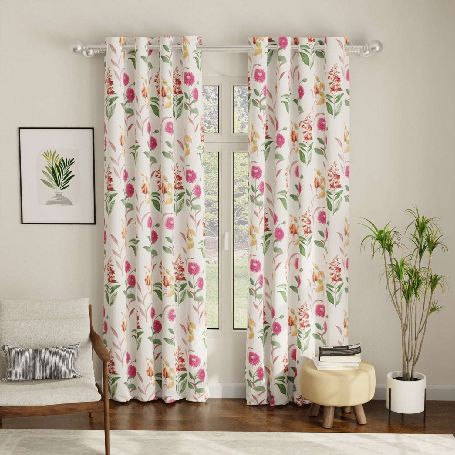 Blackout Curtains, Digital Printed Curtains, Pack of 2 Curtains - Cone Flower - Pink