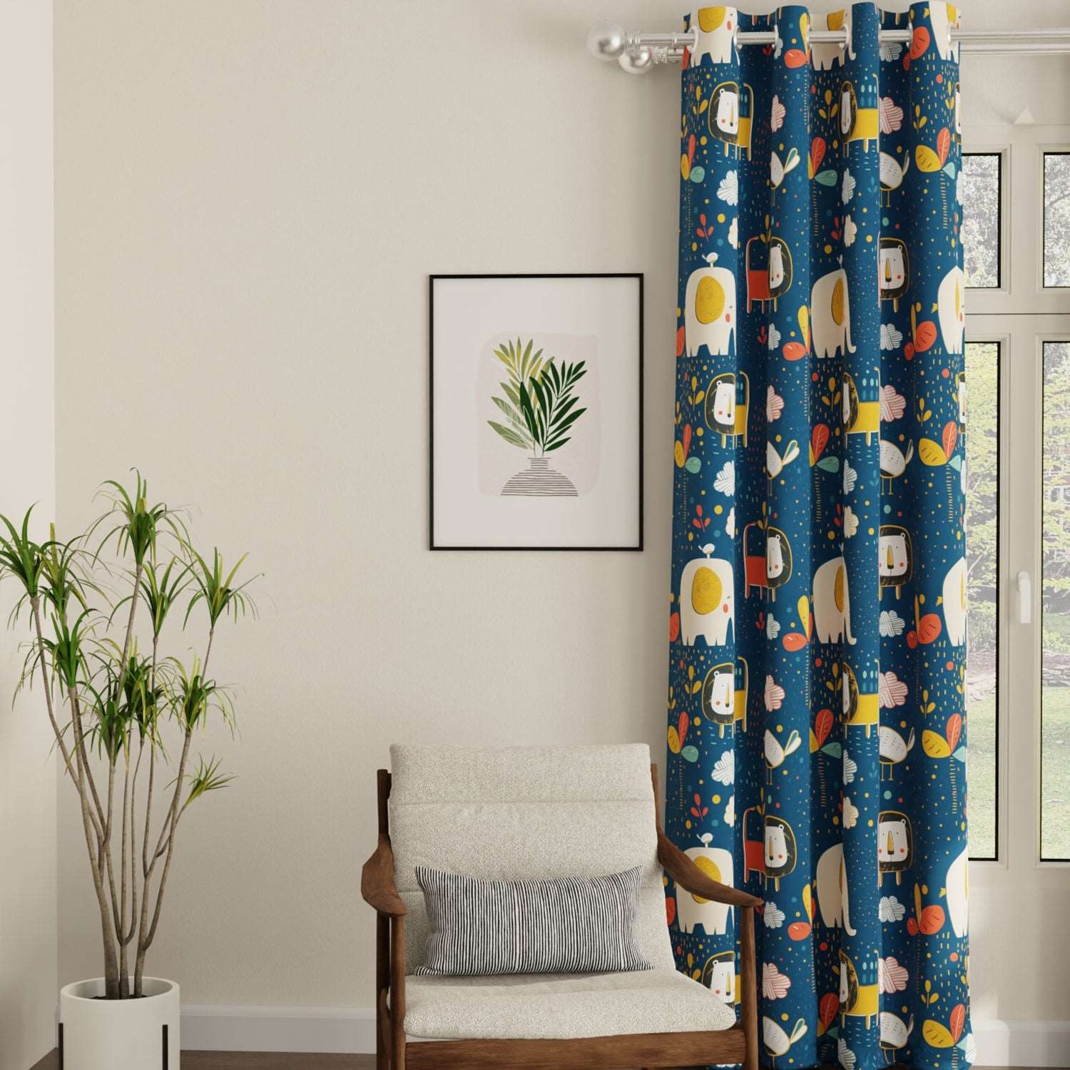 Blackout Curtains, Digital Printed Curtains, Pack of 1 Curtains - Lion King Blue
