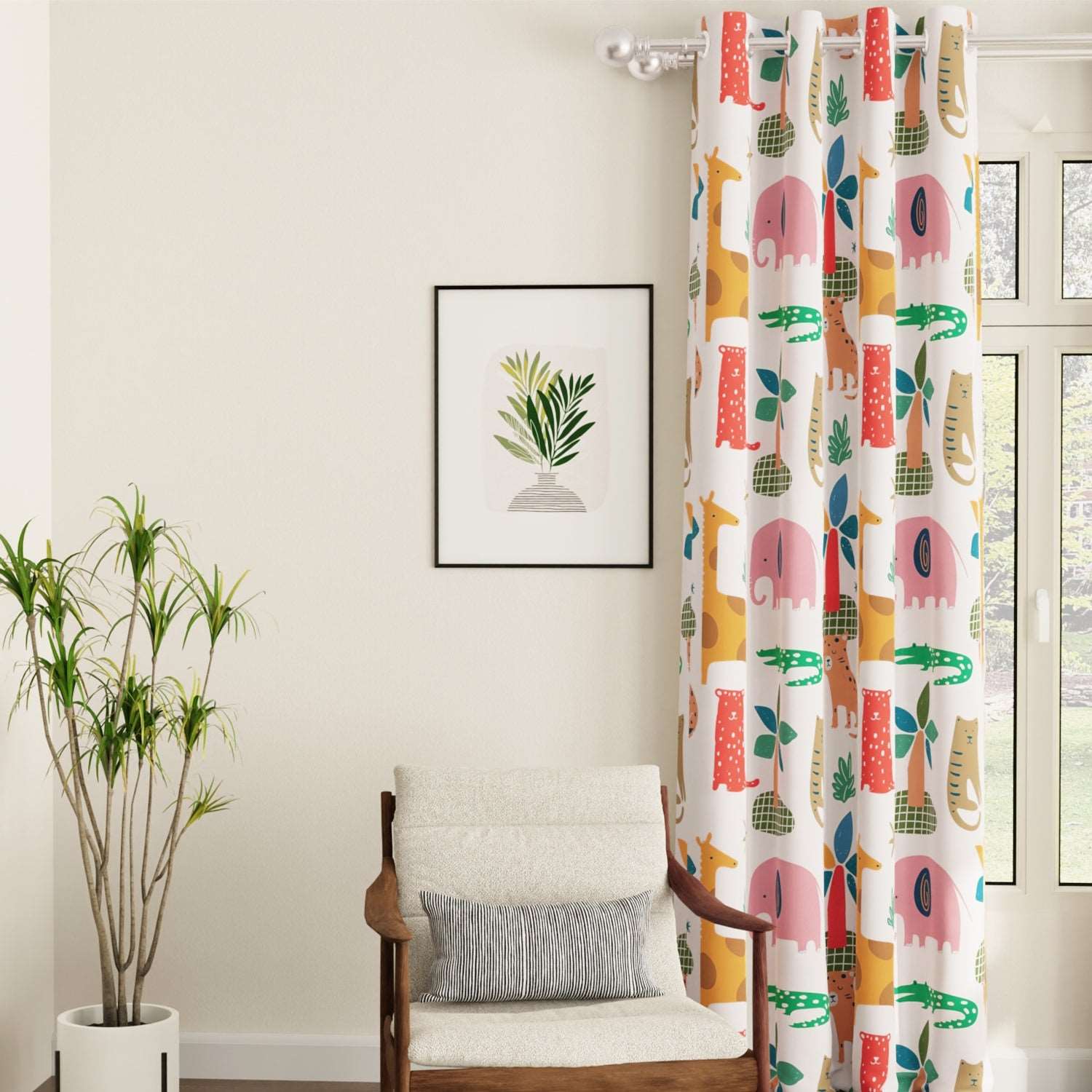 Blackout Curtains, Digital Printed Curtains, Pack of 1 Curtains - Jungle Safari Buttercream