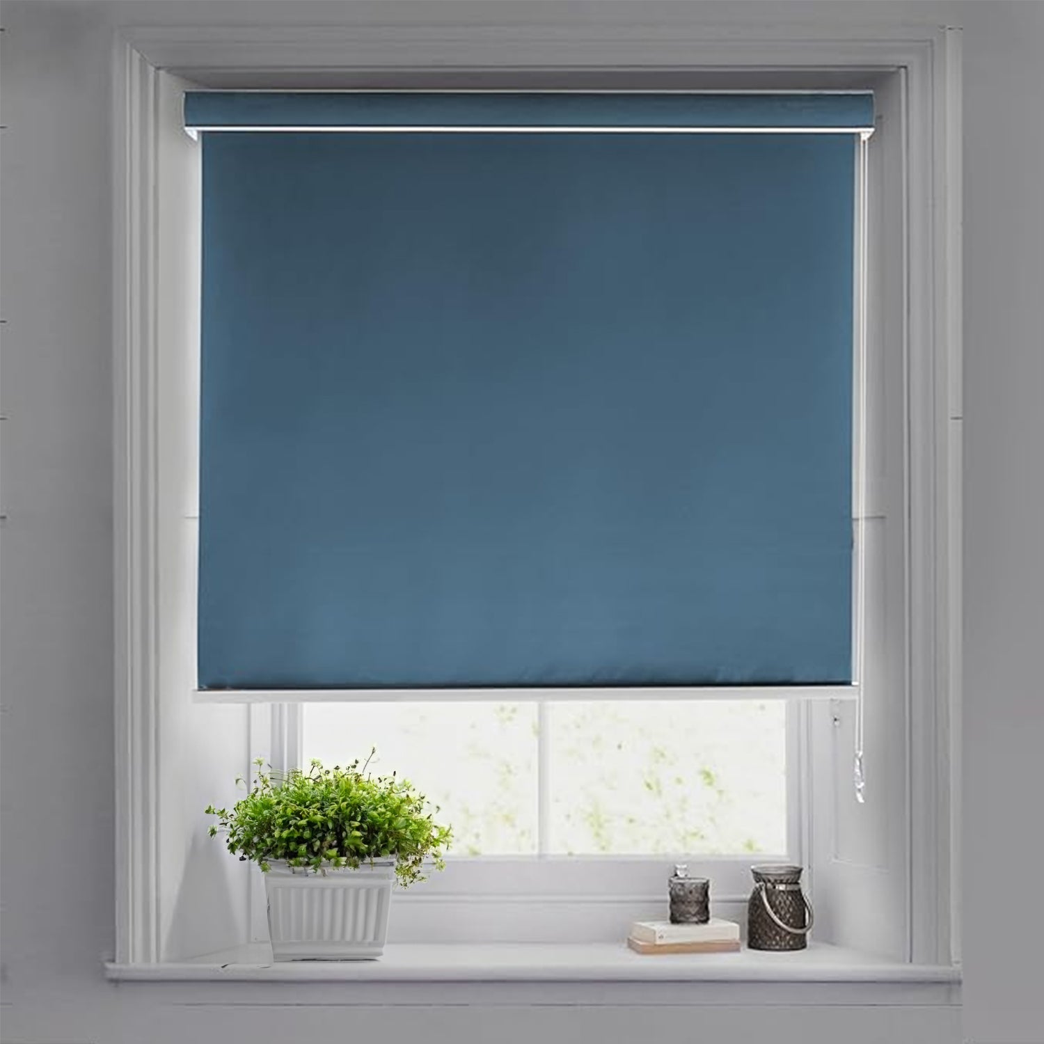 Blackout Roller Blinds - Waterproof, 90% Room Darkening, Corded Roll-Up Curtains for Home & Office - Gray Blue