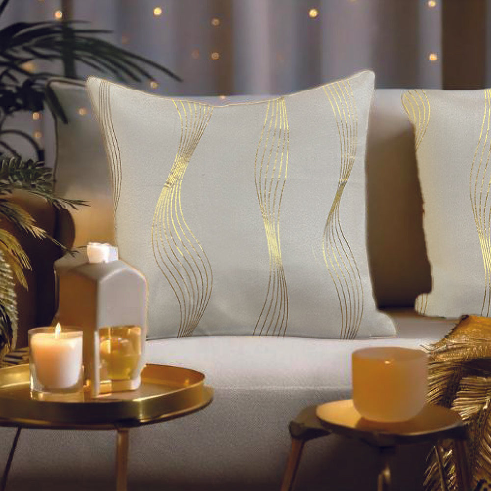 Decorative Gold Foil Cushion Cover, for Sofa, Bedroom, Living Room - Set of 2 - Double wave Beige