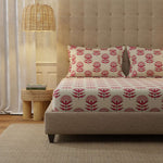 Fitted King Size Cotton Bedsheet - Florabell Cherry Red
