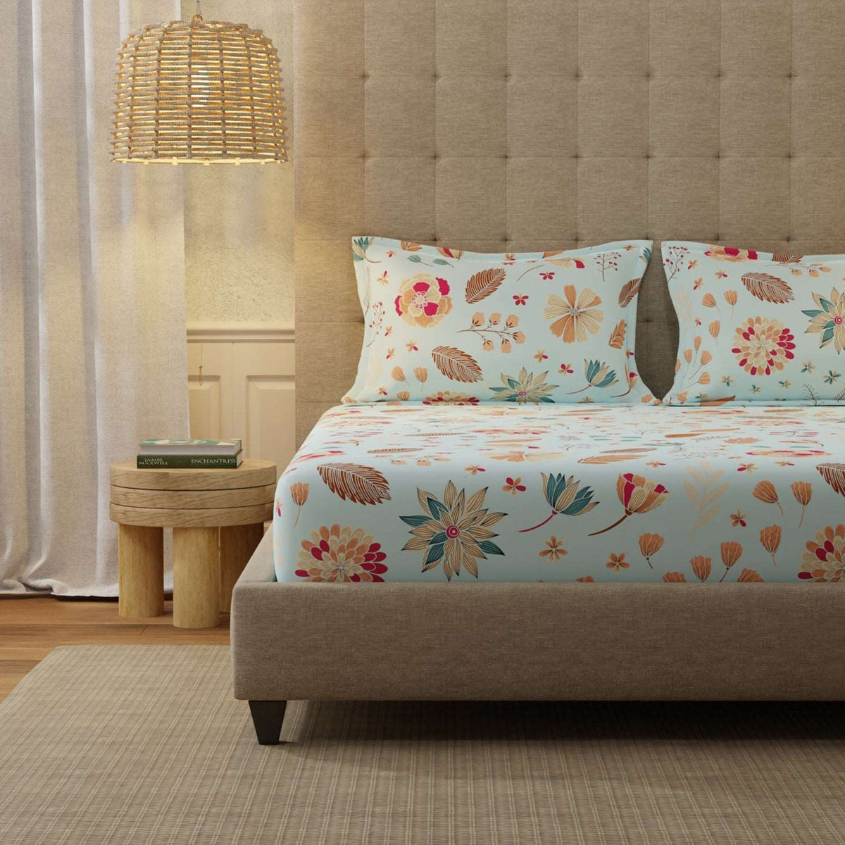 Serene 200 TC 100% Cotton Bedsheet with Pillow Covers - Florence Sky Blue