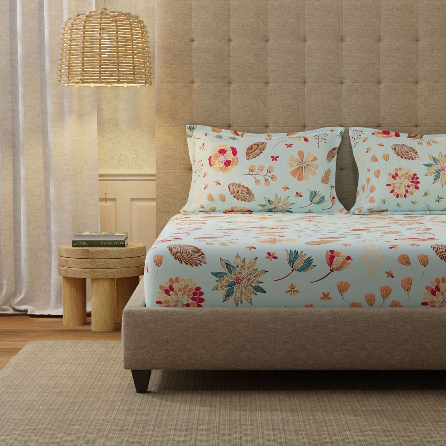 Serene 200 TC 100% Cotton Bedsheet with Pillow Covers - Florence Sky Blue