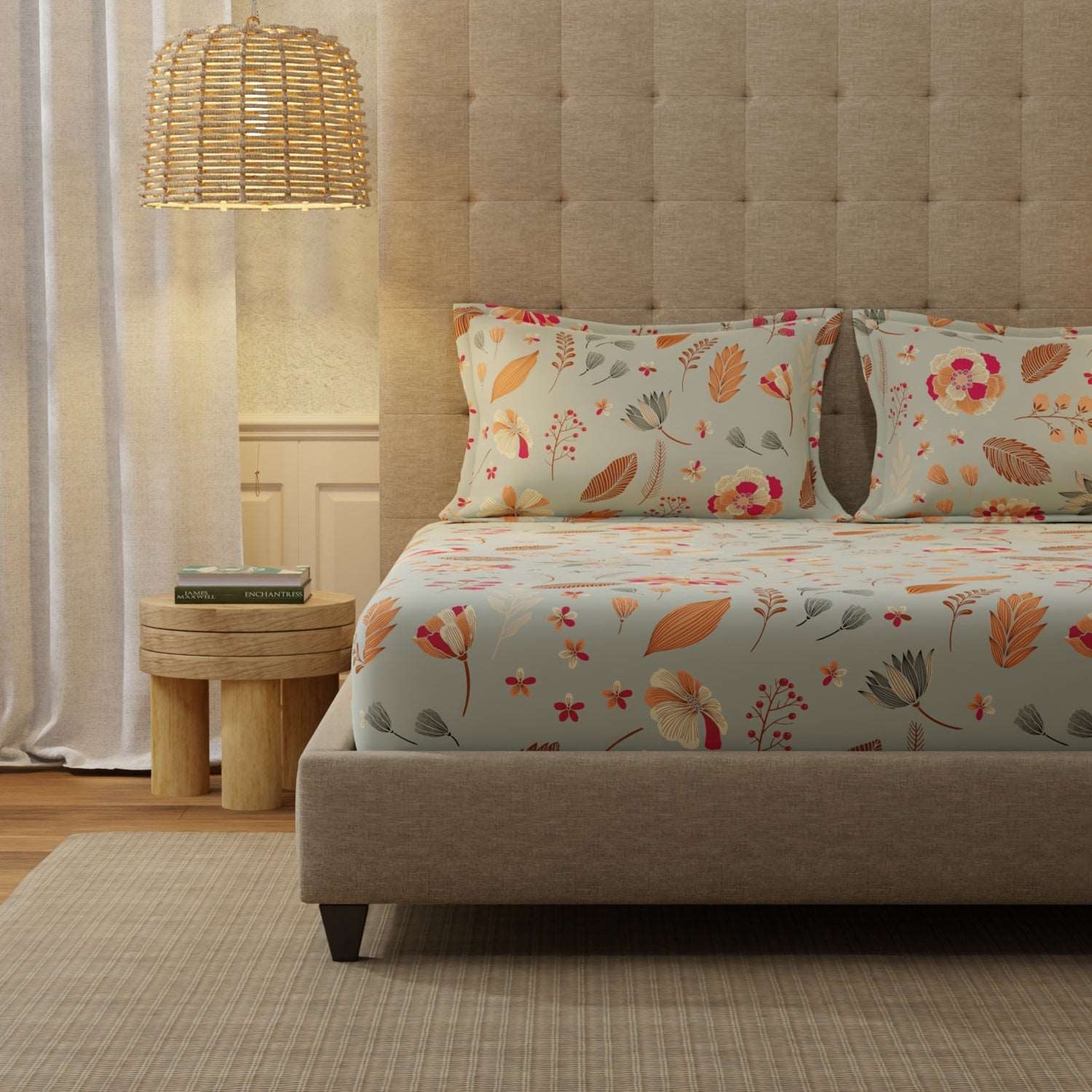 Serene 200 TC 100% Cotton Bedsheet with Pillow Covers - Florence Grey