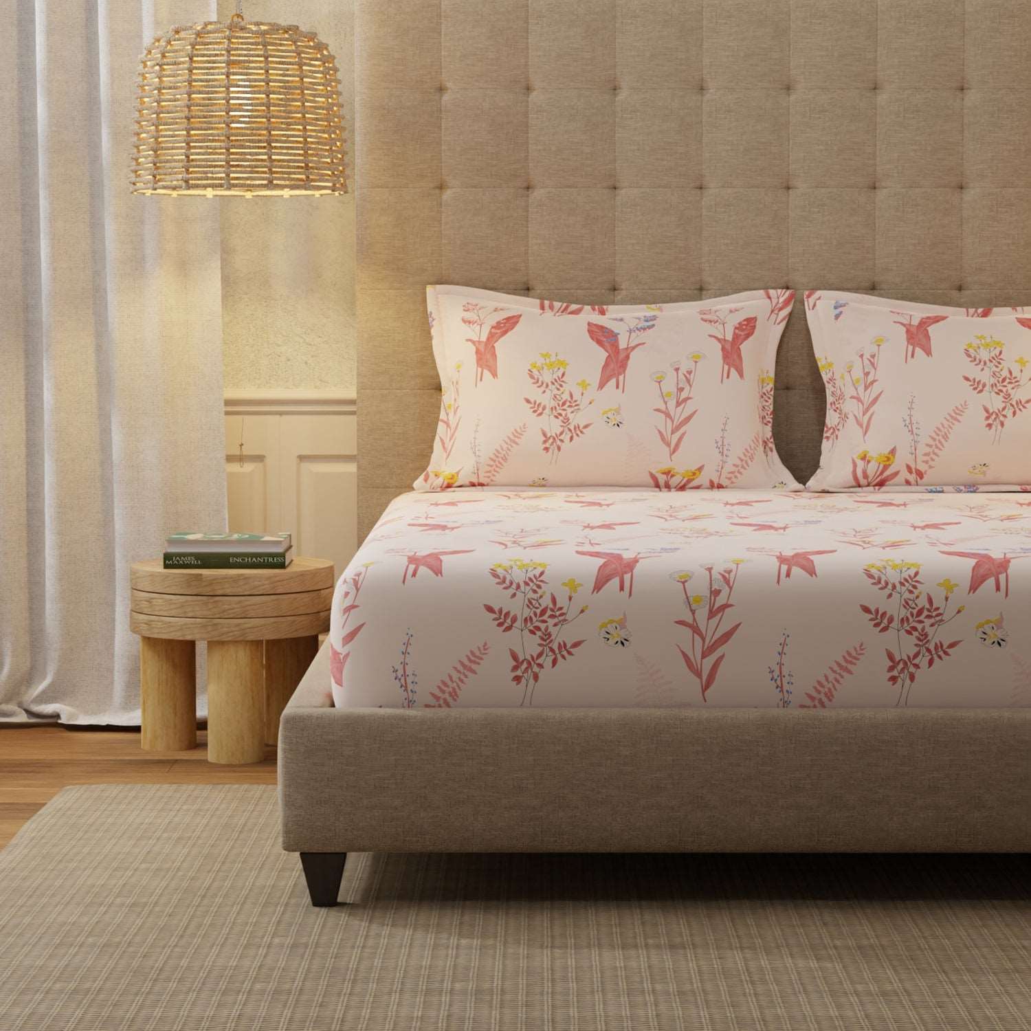 Serene 200 TC 100% Cotton Bedsheet with Pillow Covers - Whisper Peach