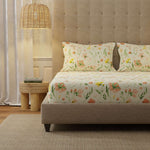 Serene 200 TC 100% Cotton Bedsheet with Pillow Covers - Meadows Buttercream