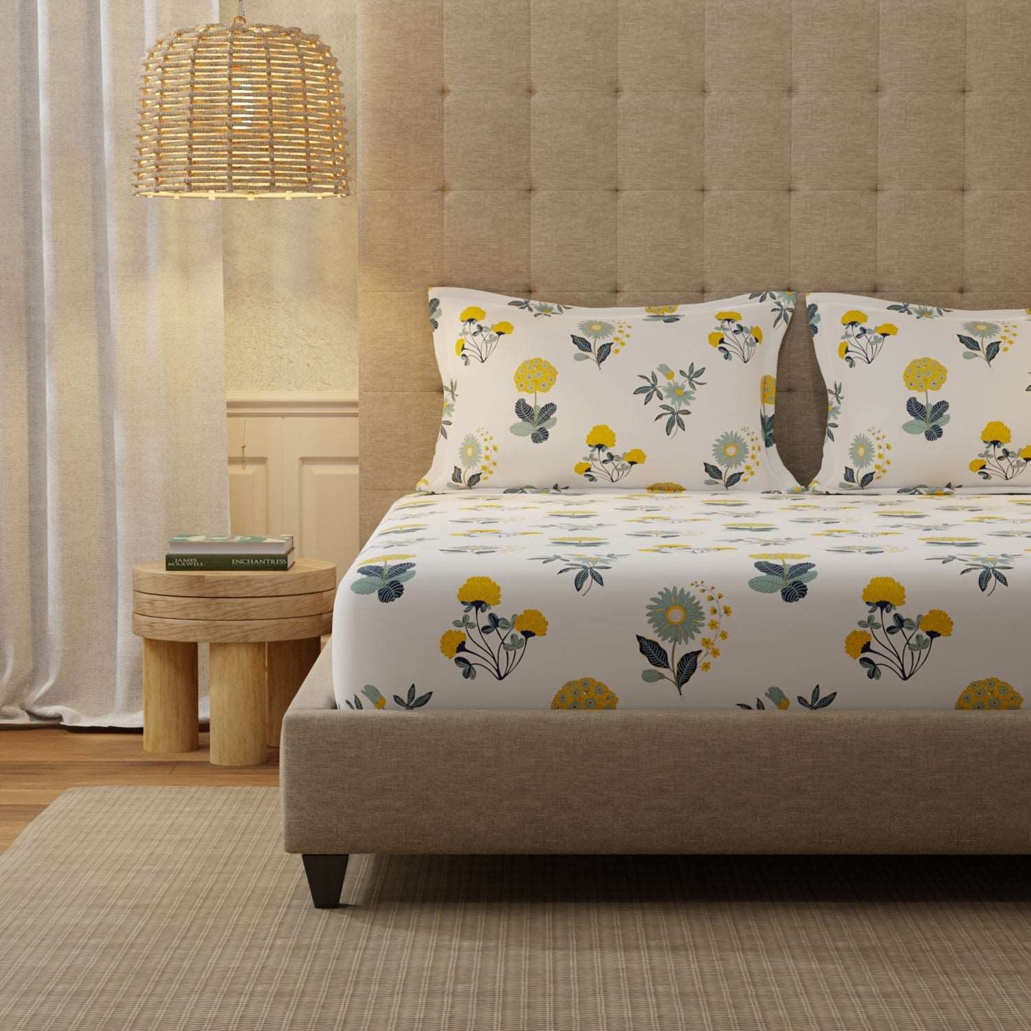 Serene 200 TC 100% Cotton Bedsheet with Pillow Covers - Radiance White