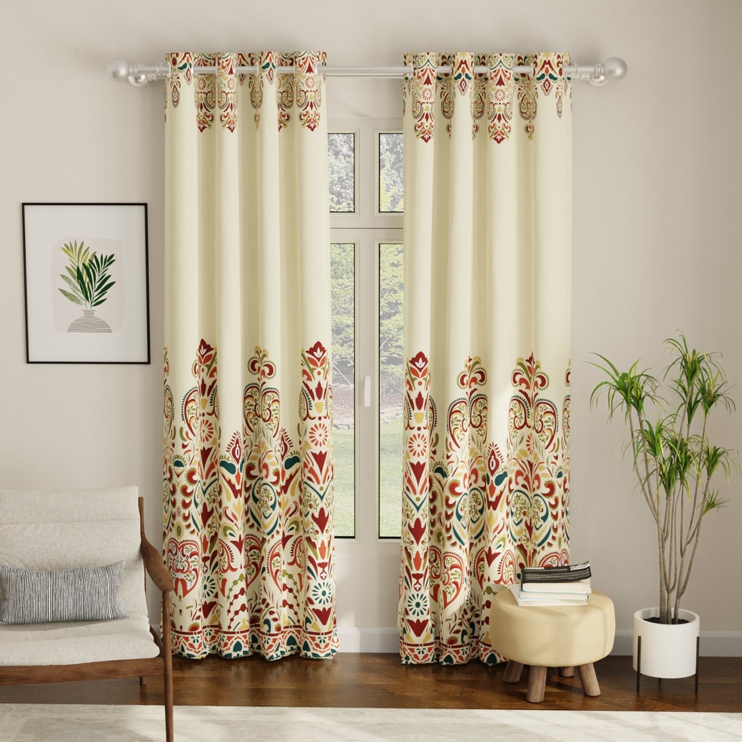 Digital Printed, Room darkening, faux silk heavy curtain for door, Pack of 2 Curtains - Indian Odysey