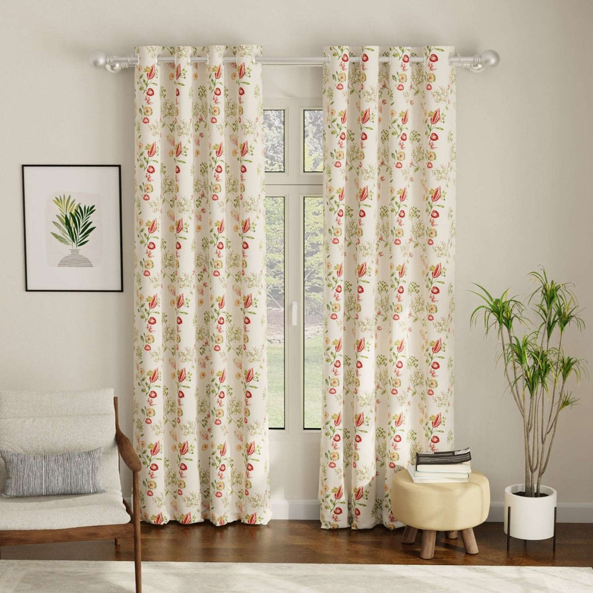 Blackout Curtains, Digital Printed Curtains, Pack of 2 Curtains - Gulmohar