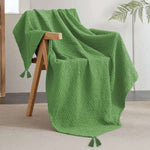 100% Cotton Waffle Throw Blanket, Soft Decorative Throw with Tassels - Sage Green