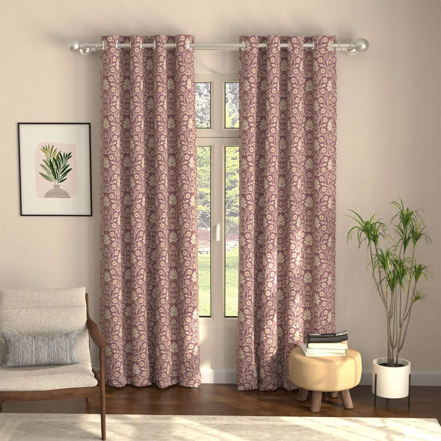 Blackout Curtains, Digital Printed Curtains, Pack of 2 Curtains - Mystic wine
