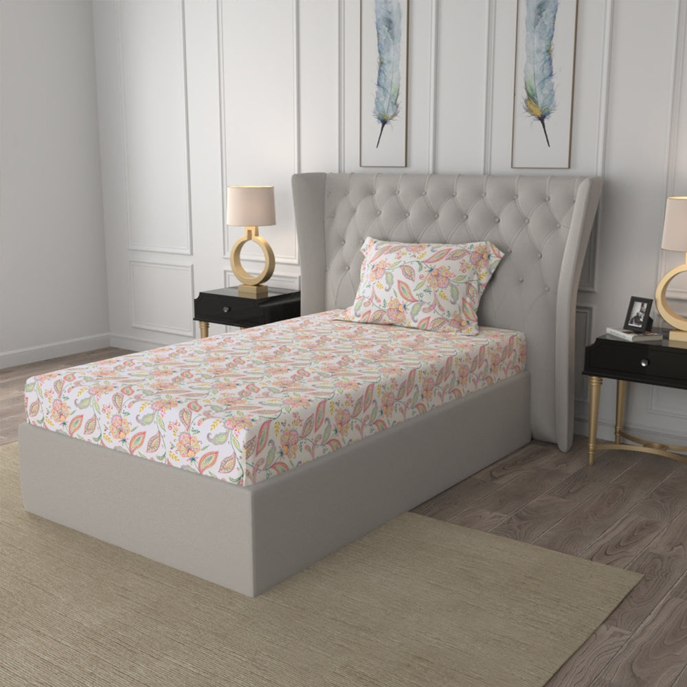 Serene 200 TC 100% Cotton Single Bedsheet with Pillow Covers - Iris Pink