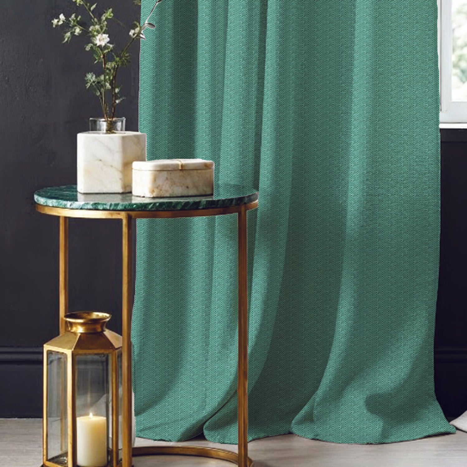 100% Blackout Curtains, 3D embossed door & window curtains, Pack of 2 - Drift Green