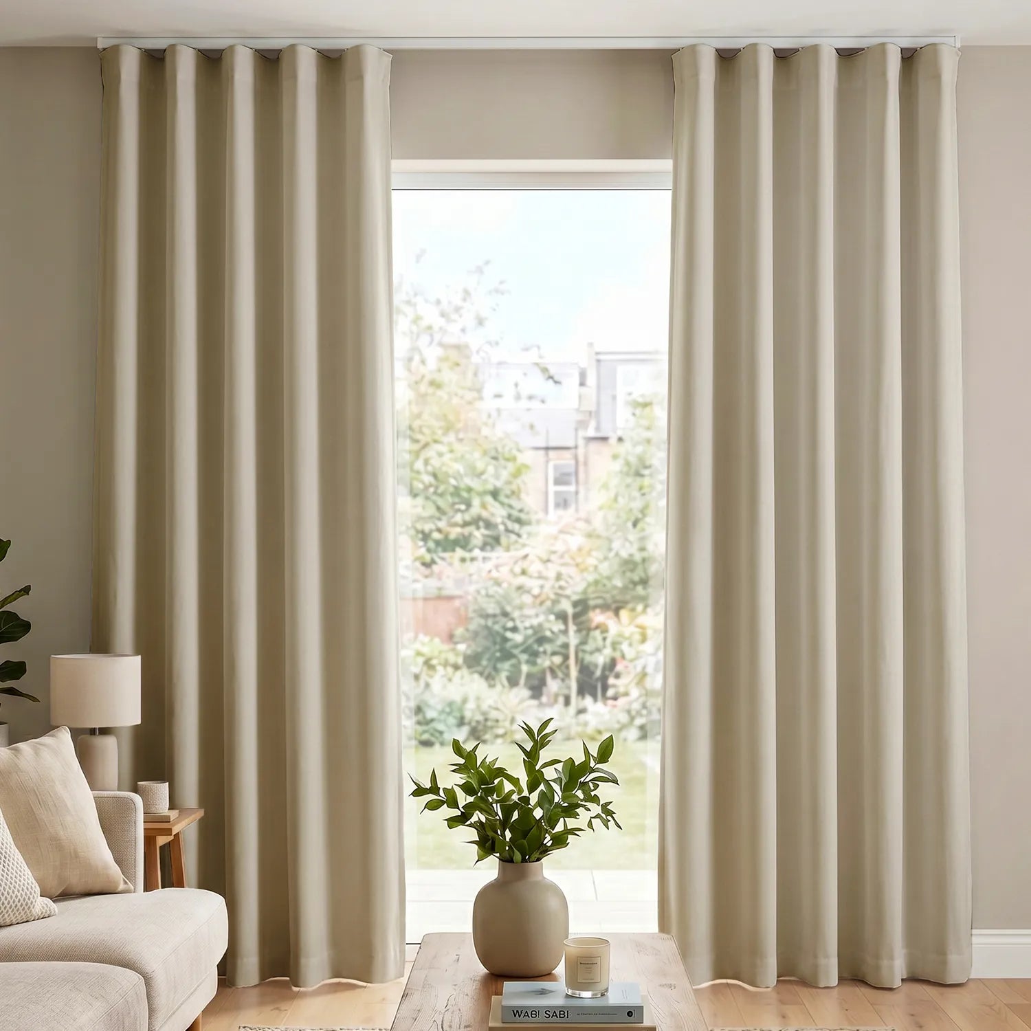 100% Blackout Curtains for Door and Window with Track Channel, Pack of 2 - Beige