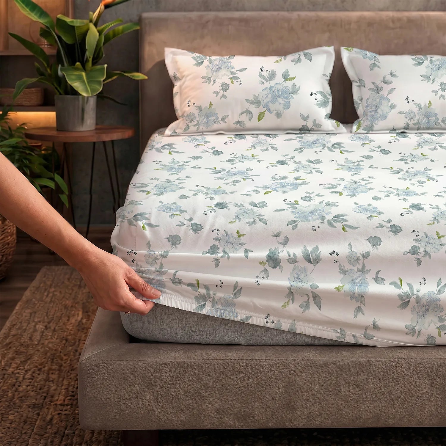 Fitted King Size Cotton Bedsheet - Sapphire Dusty Blue