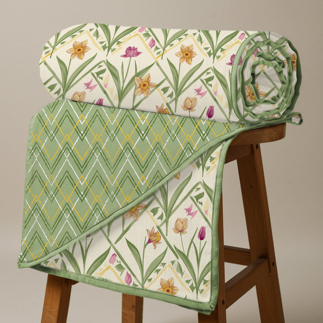 100% Malmal Cotton Blanket, Dohar, Quilt for AC and Light Winters - Spring Sage