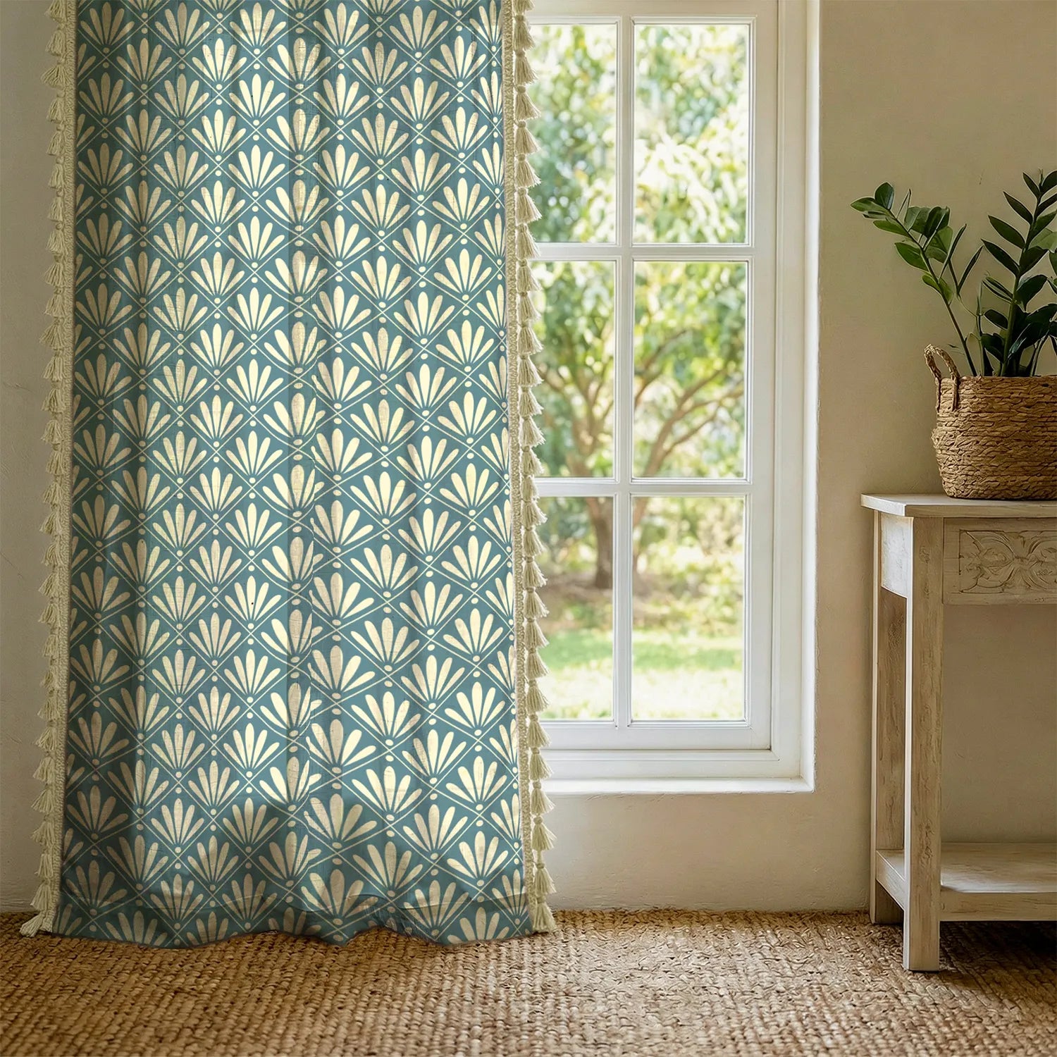 Premium 100% Cotton Curtain with Track Channel for Window & Curtains for Door - Pack of 1 Curtain, Amaya Dusty Blue