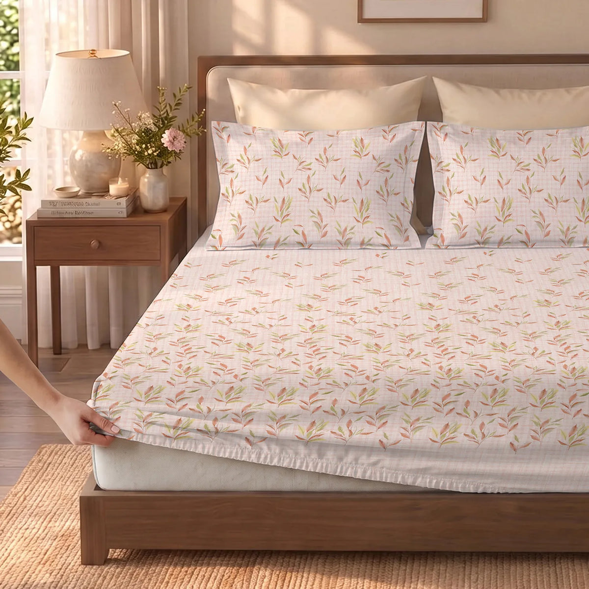 Fitted King Size 300TC Cotton Percale Bedsheet - Balcony Peach