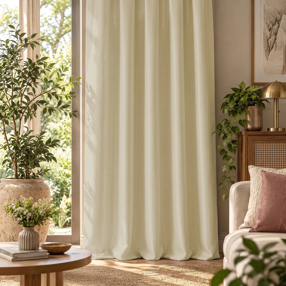 100% Blackout Curtains for Door and Window, Pack of 2 - Soft Beige