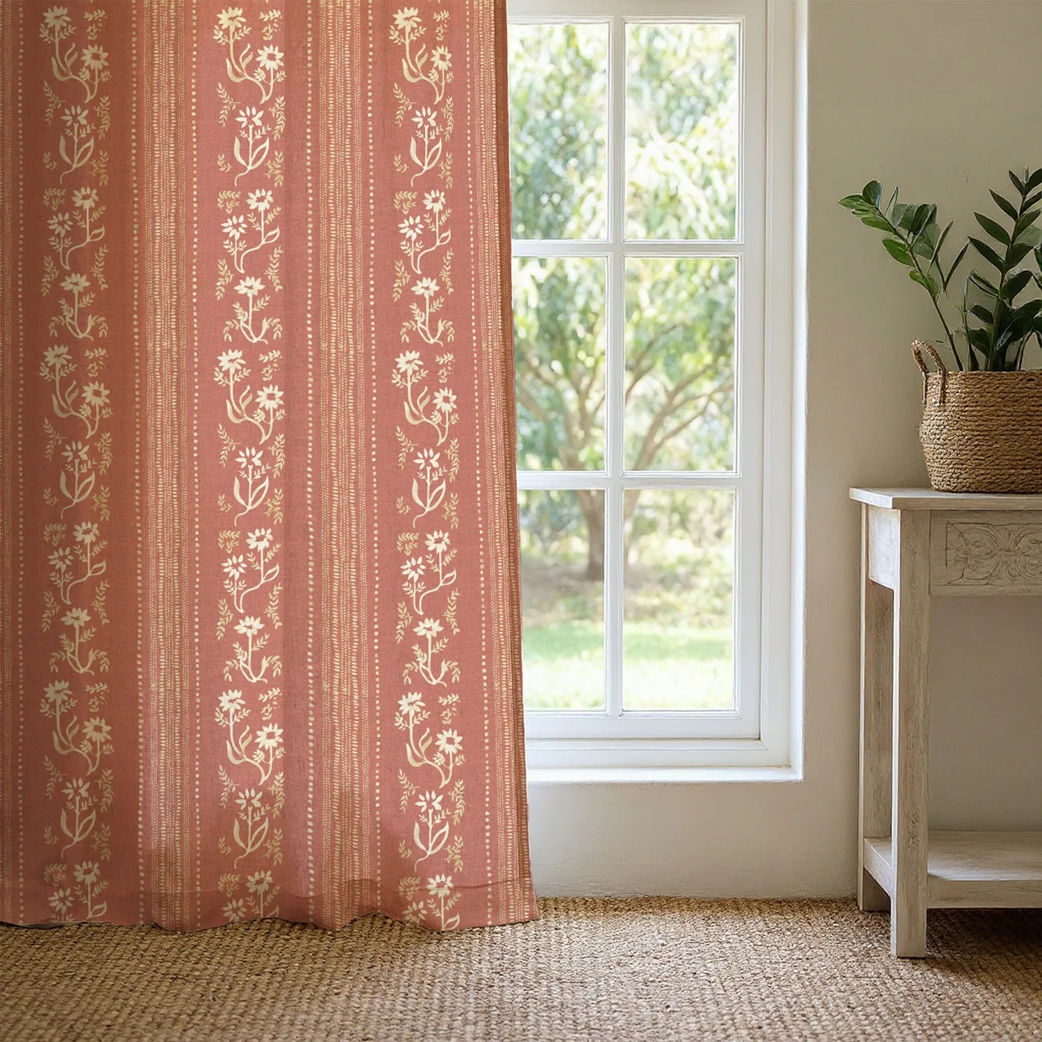 100% Cotton Curtains for Living Room, Bedroom curtains - Pack of 2 curtains, Garden Trail Muddy Pink