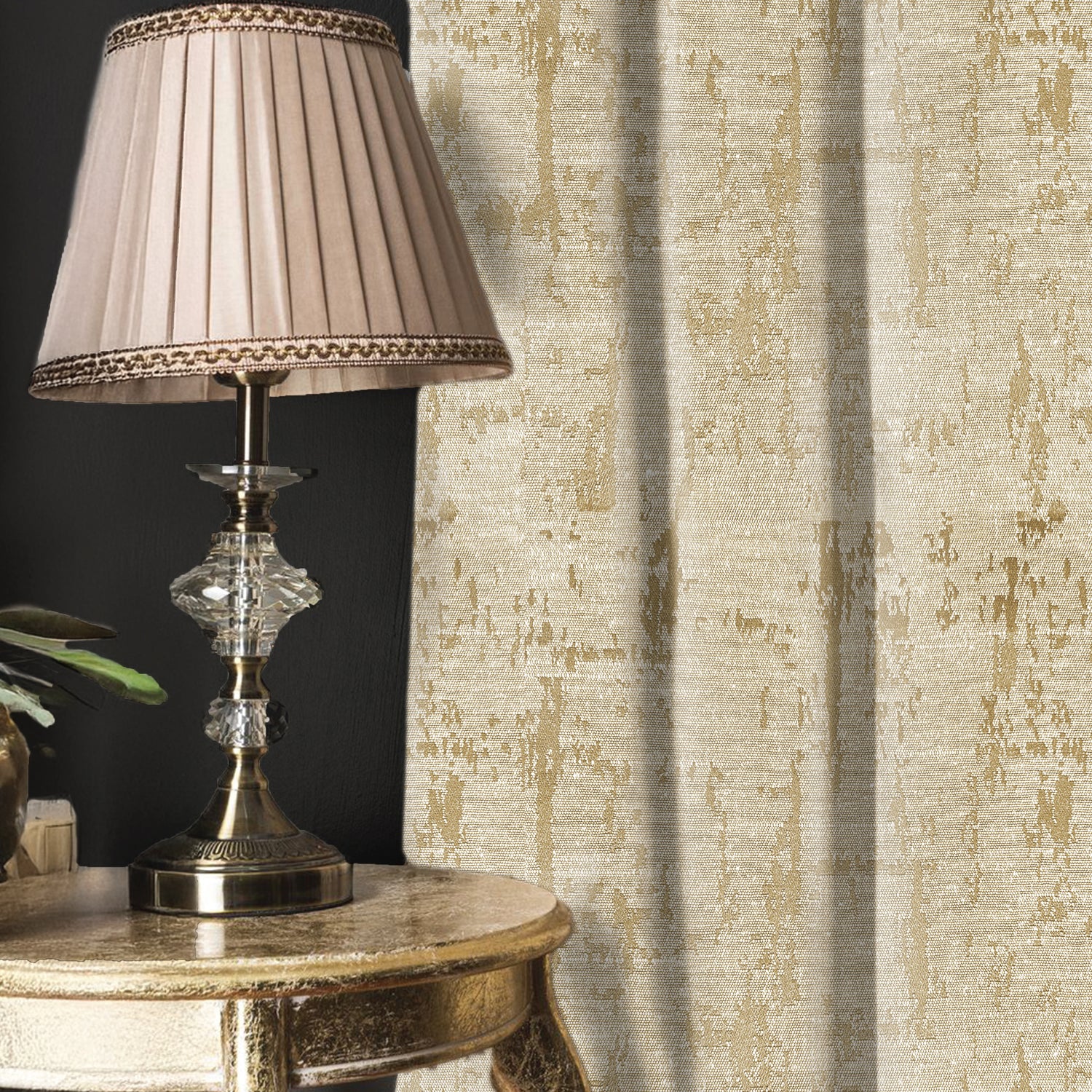 Premium Jacquard Curtains, 80-85% Light Blocking Door Curtains, Pack Of 2 - Dusk Beige