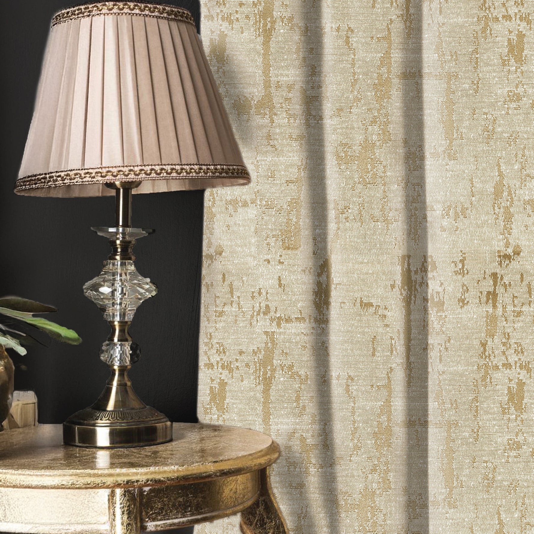 Premium Jacquard Curtains, 80-85% Light Blocking Door Curtains, Pack Of 2 - Dusk Beige