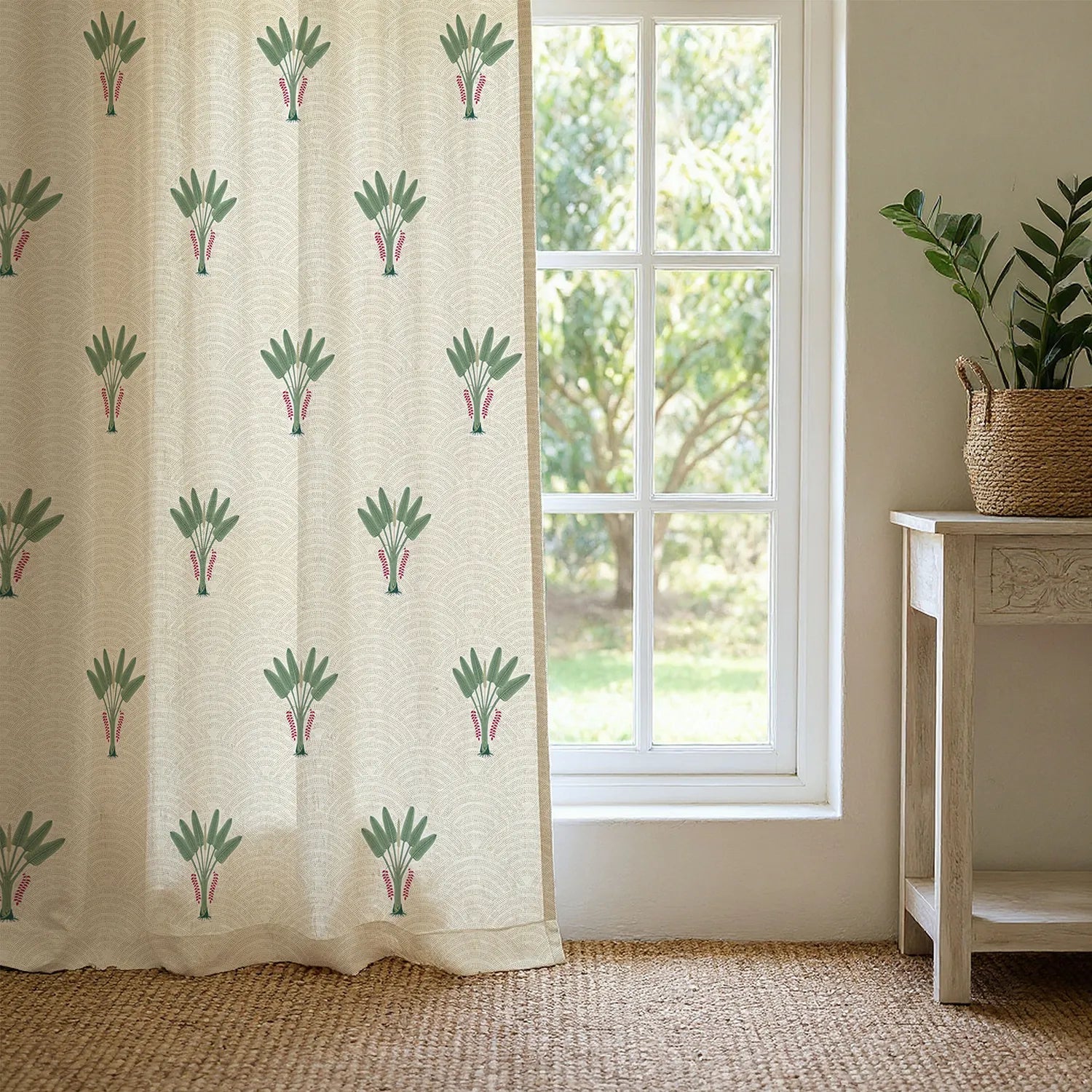 100% Cotton Curtains for Living Room, Bedroom curtains with Track Channel - Pack of 2 curtains, Palm Lagoon Green