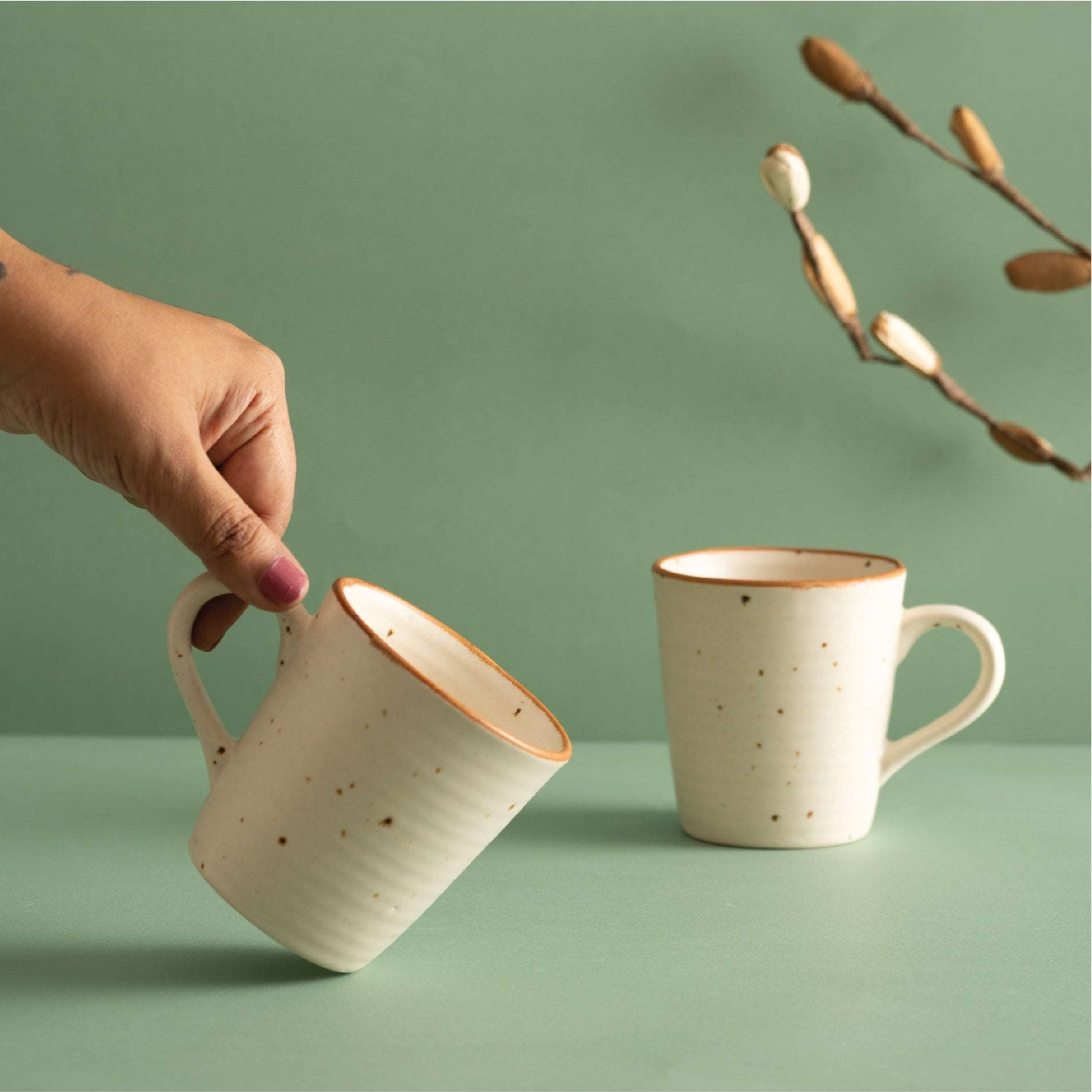 Handmade Ceramic Tea / Coffee Mugs, Set of 2, Natural Beige